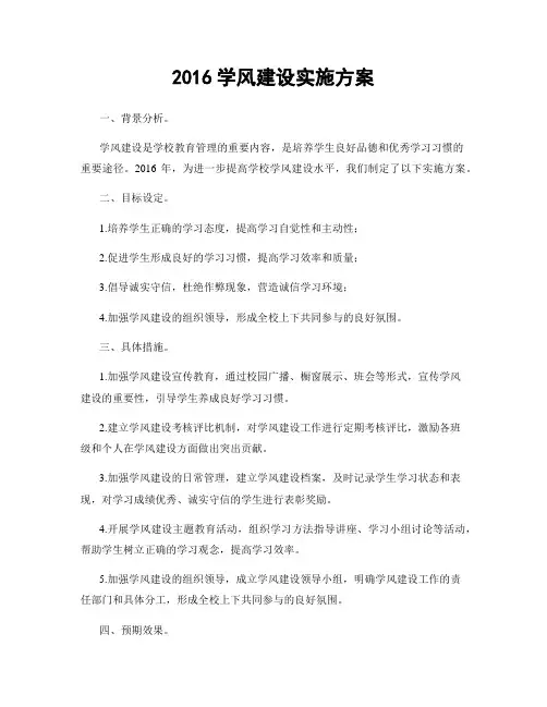 2016学风建设实施方案