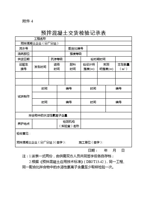预拌混凝土交货检验记录