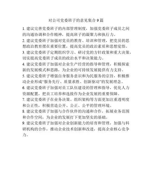 对公司党委班子的意见集合9篇
