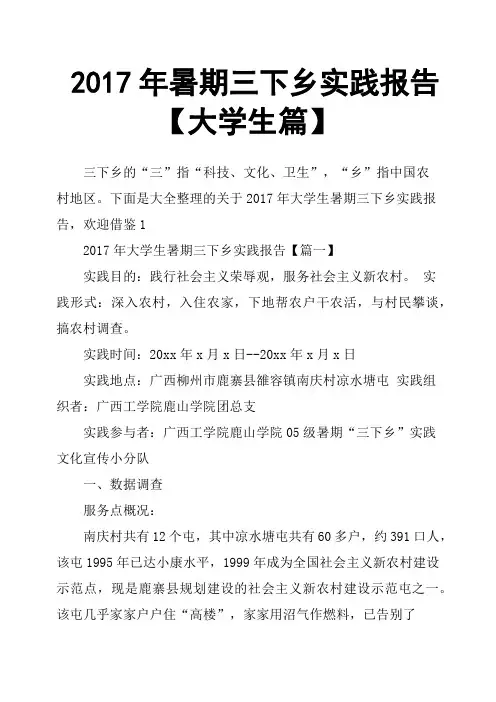 2017年暑期三下乡实践报告大学生篇