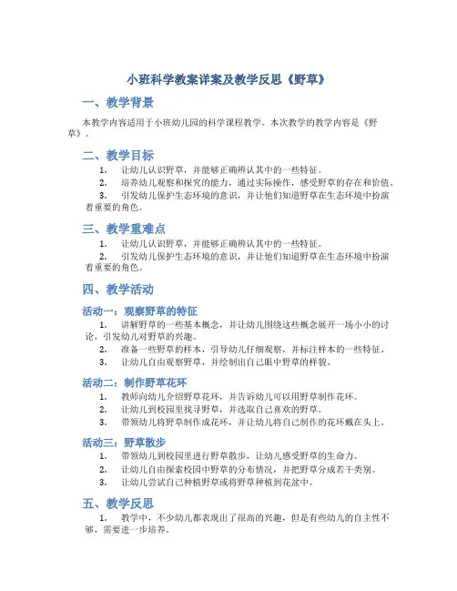 小班科学教案详案及教学反思《野草》
