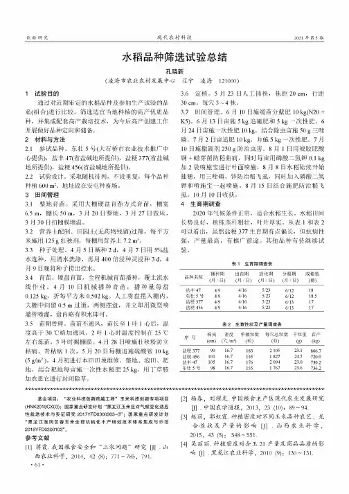 水稻品种筛选试验总结