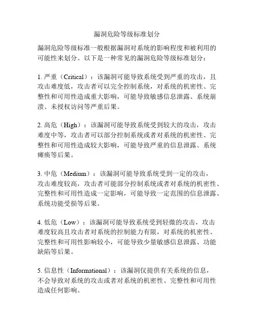 漏洞危险等级标准划分