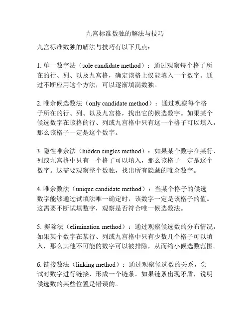 九宫标准数独的解法与技巧
