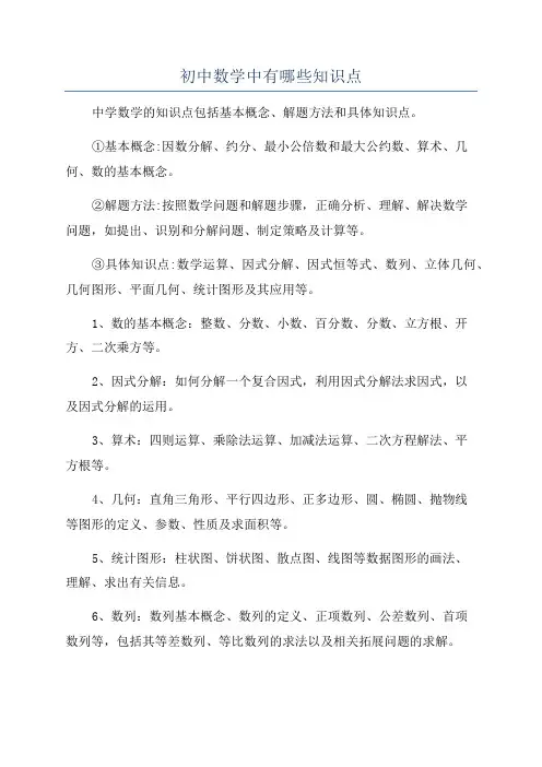 初中数学中有哪些知识点
