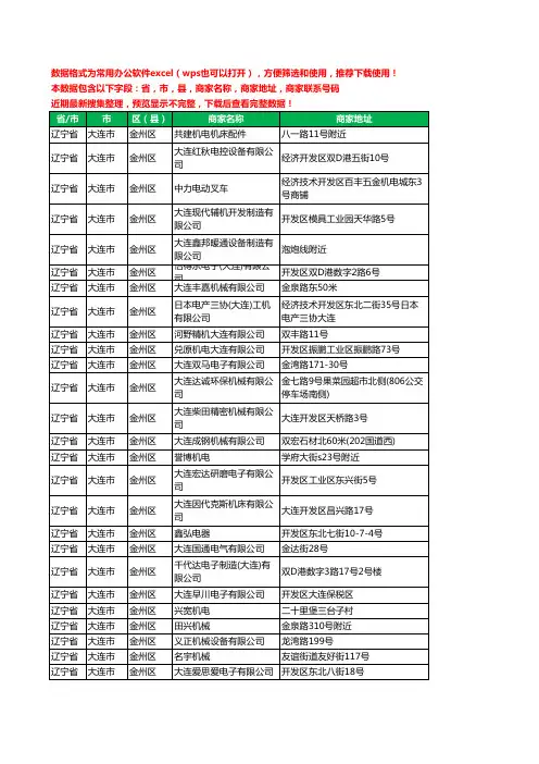 2020新版辽宁省大连市金州区机械机电工商企业公司商家名录名单联系电话号码地址大全288家