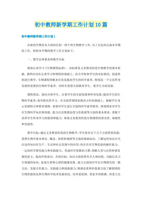 初中教师新学期工作计划10篇