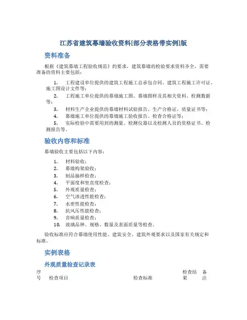 江苏省建筑幕墙验收资料[部分表格带实例]版
