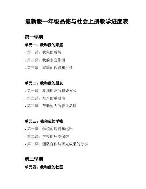 最新版一年级品德与社会上册教学进度表