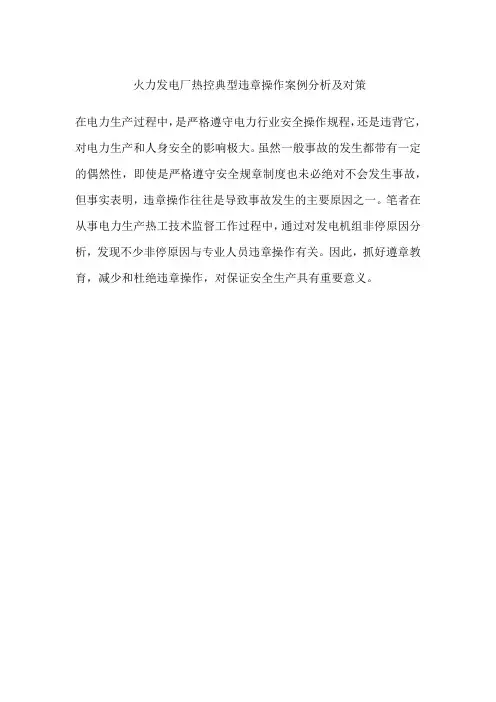 火力发电厂热控典型违章操作案例分析及对策