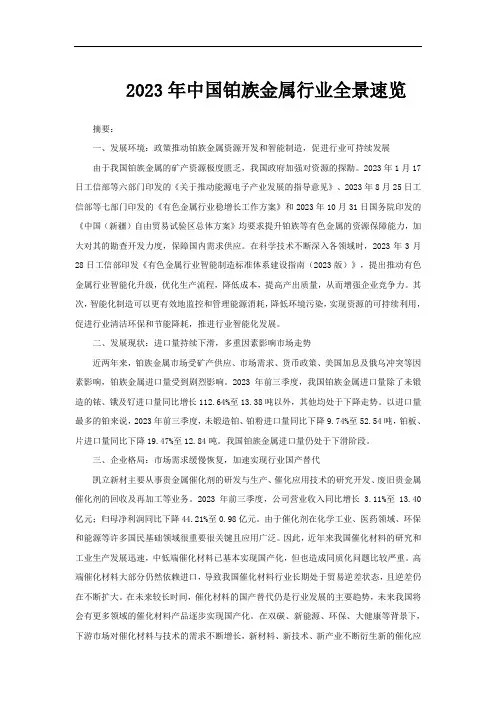 2023年中国铂族金属行业全景速览