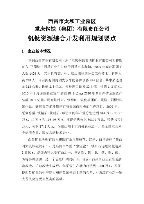 重钢集团钒钛资源综合利用规划要点