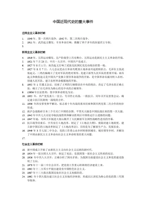 中国近现代史的重大事件(简洁版)
