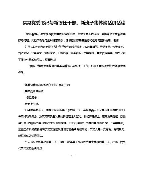 某某党委书记与新提任干部、新班子集体谈话讲话稿