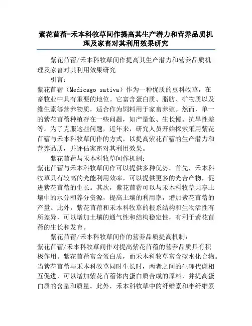 紫花苜蓿-禾本科牧草间作提高其生产潜力和营养品质机理及家畜对其利用效果研究