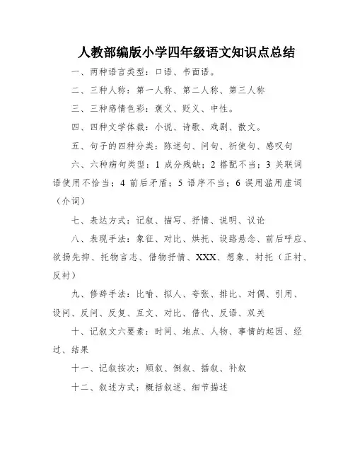 人教部编版小学四年级语文知识点总结
