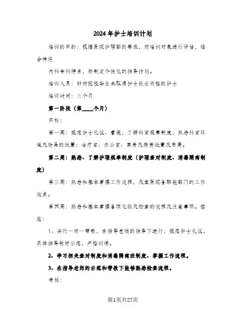 2024年护士培训计划（7篇）