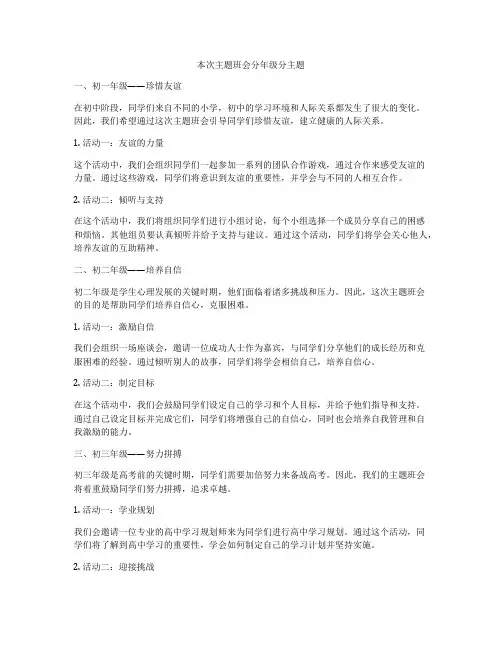 本次主题班会分年级分主题