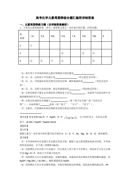高考化学元素周期律综合题汇编附详细答案