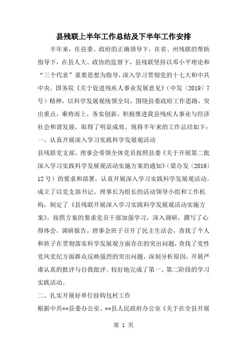 2019年县残联上半年工作总结及下半年工作安排-范文资料