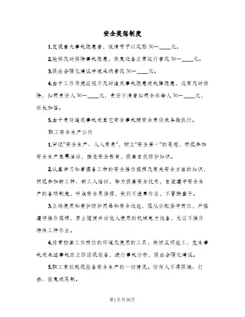 安全奖惩制度(六篇)