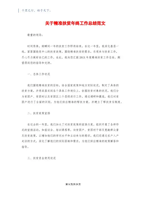 关于精准扶贫年终工作总结范文