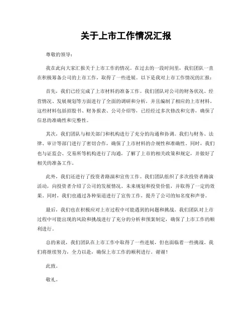 关于上市工作情况汇报
