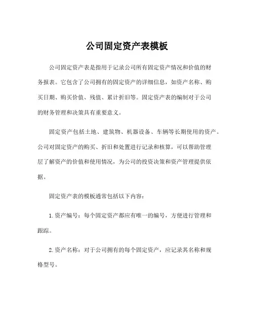 公司固定资产表模板