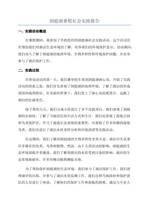 洞庭湖暑假社会实践报告