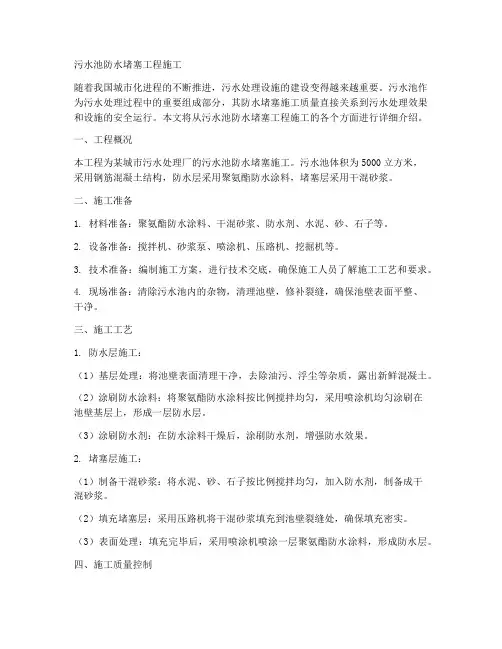 污水池防水堵塞工程施工