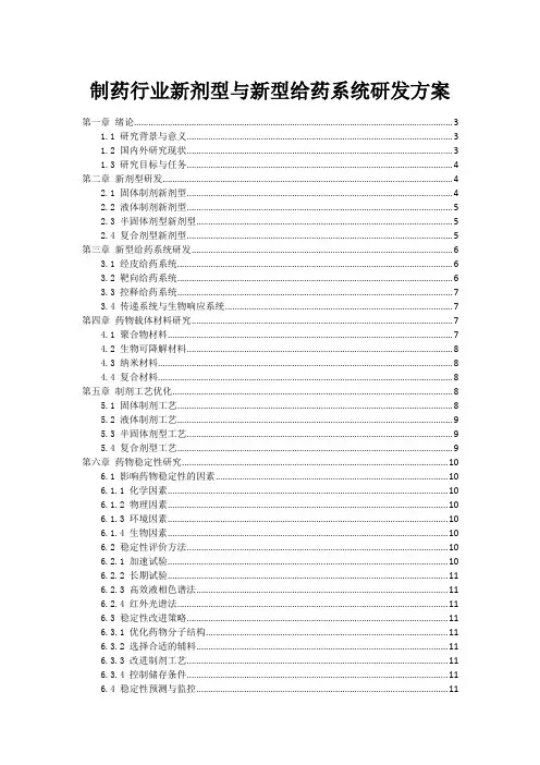 制药行业新剂型与新型给药系统研发方案