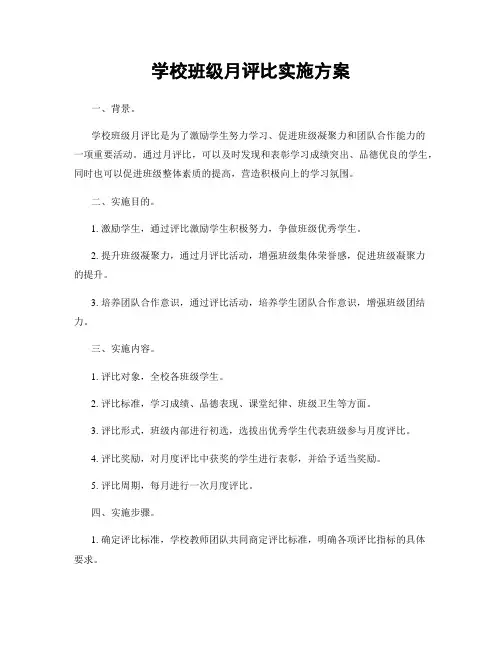 学校班级月评比实施方案