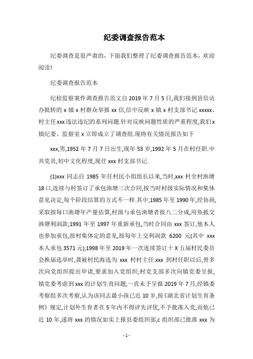 2019纪委调查报告范本