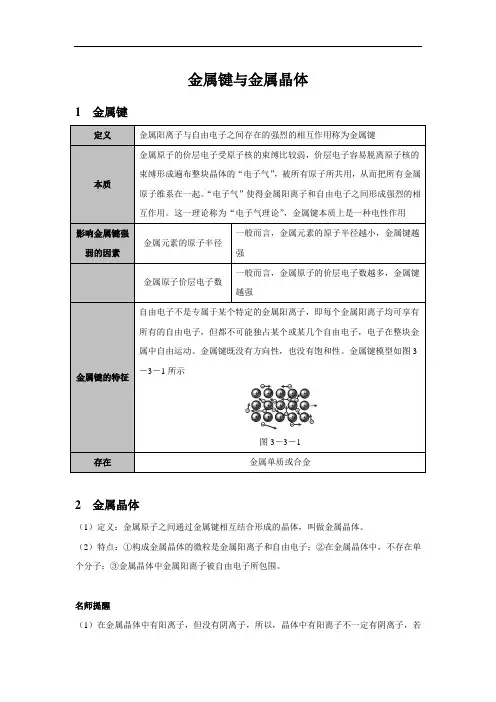 【知识解析】金属键与金属晶体