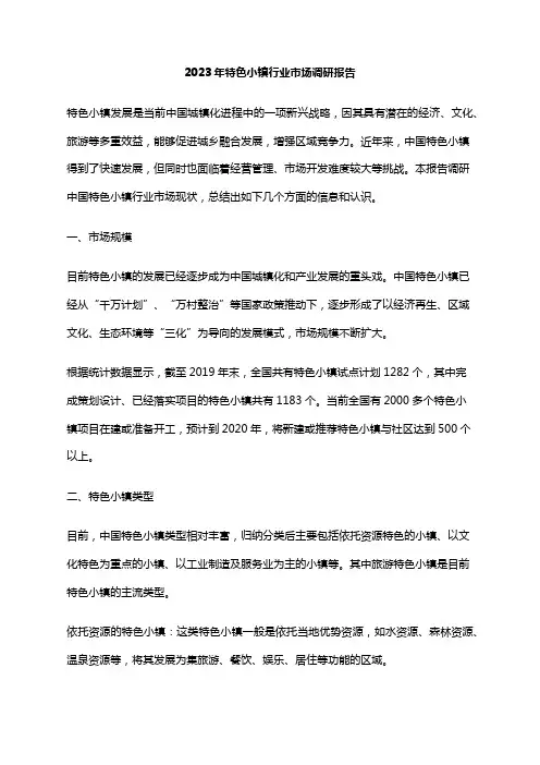 2023年特色小镇行业市场调研报告