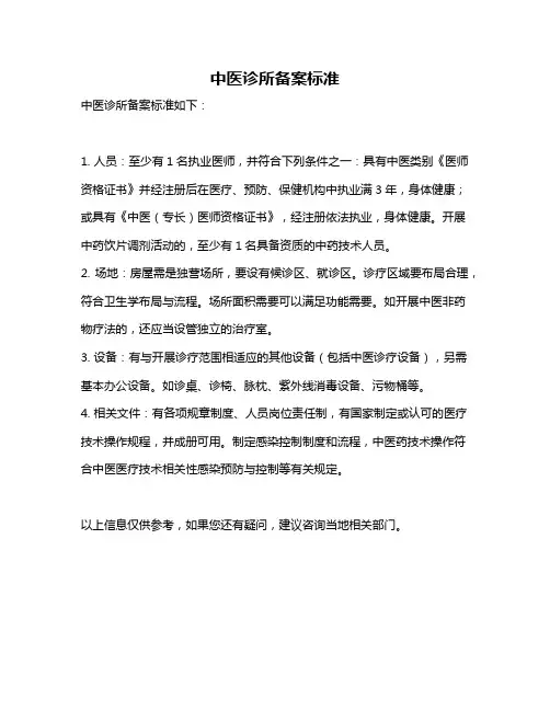 中医诊所备案标准