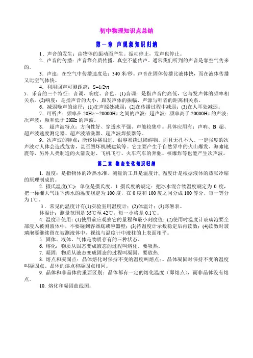 初中物理知识点总结完美打印Word版(_中考必背)