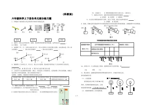 (科教版)六年级科学上下册各单元部分练习题