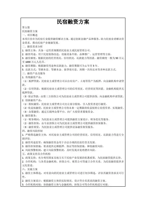 民宿融资方案