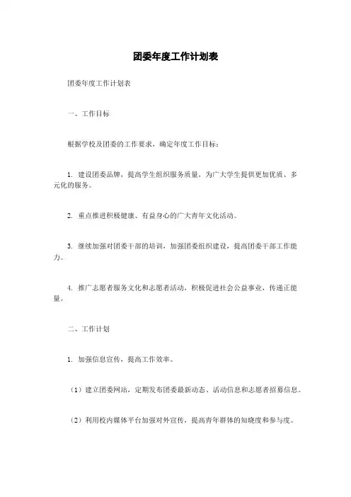 团委年度工作计划表