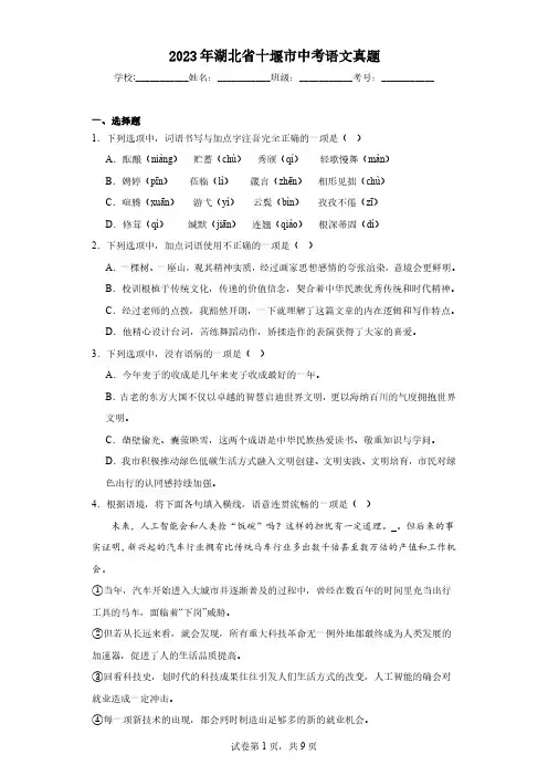 2023年湖北省十堰市中考语文真题(含解析)