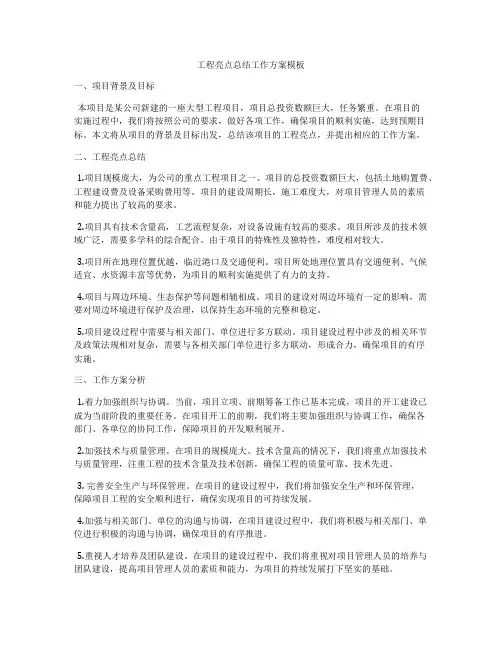 工程亮点总结工作方案模板