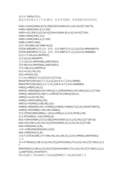 成功率100%的指标通达信指标公式源码