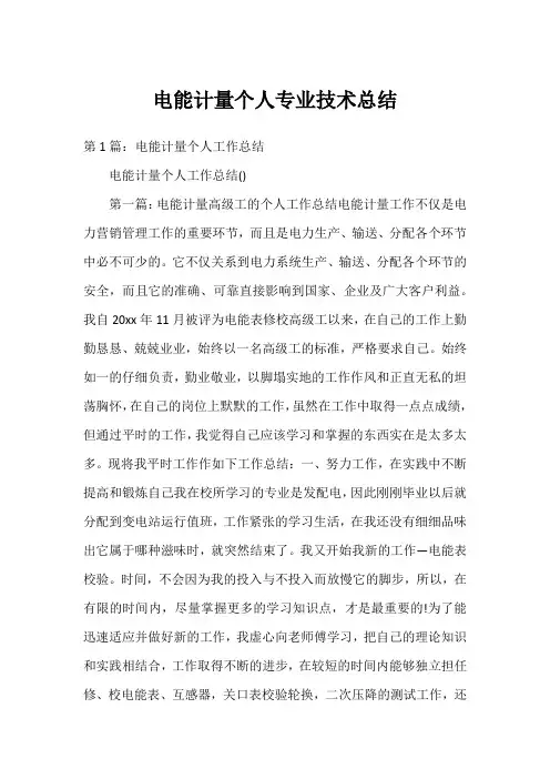 电能计量个人专业技术总结