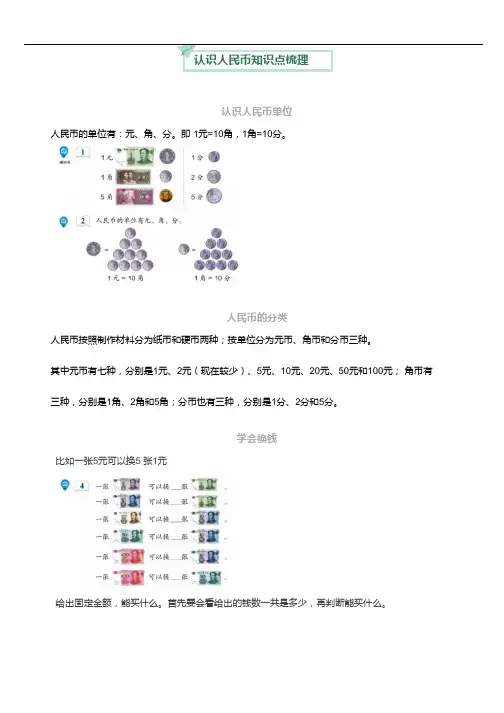 一年级数学人民币知识+专项练习