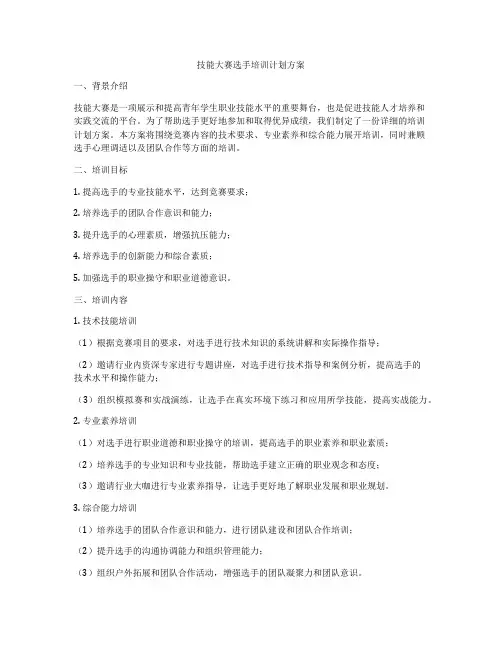技能大赛选手培训计划方案