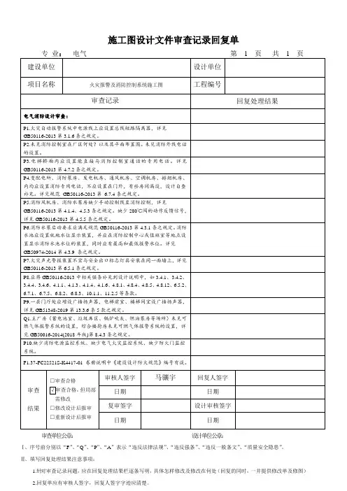 消防图纸会审电气审查意见