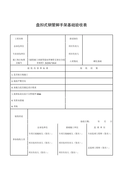 盘扣式钢管脚手架基础验收表