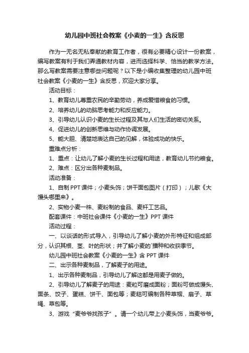 幼儿园中班社会教案《小麦的一生》含反思