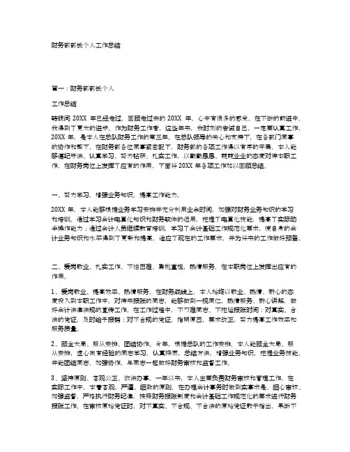 财务部部长个人工作总结